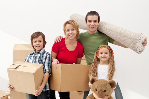 Neatly arranged moving boxes and packing materials ready for service